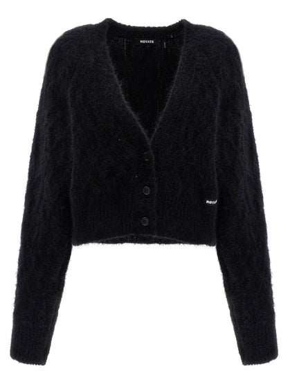 Cardigan by ROTATE BIRGER CHRISTENSEN for women in polyamide leather & alpaca wool black & patterned features a nuanced silhouette with a refined v-neck neckline and nuanced detailing for a sophisticated look.
