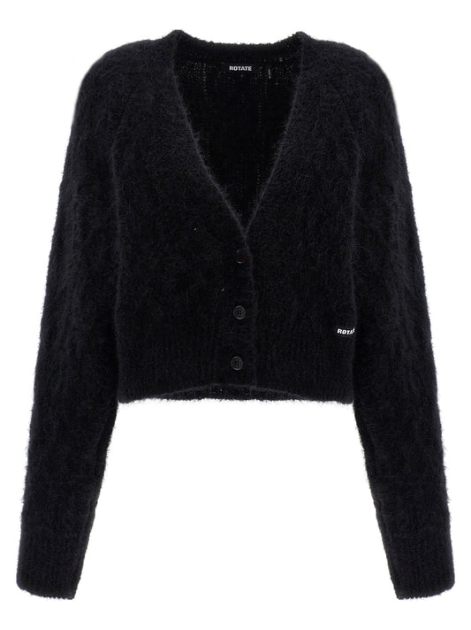 Cardigan by ROTATE BIRGER CHRISTENSEN for women in polyamide leather & alpaca wool black & patterned features a nuanced silhouette with a refined v-neck neckline and nuanced detailing for a sophisticated look.