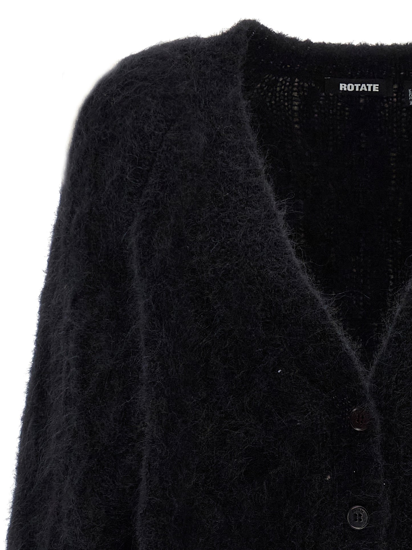 Cardigan by ROTATE BIRGER CHRISTENSEN for women in polyamide leather & alpaca wool black & patterned features an crisp silhouette, showcasing a sophisticated v-neck neckline and detail for a truly crisp finish.