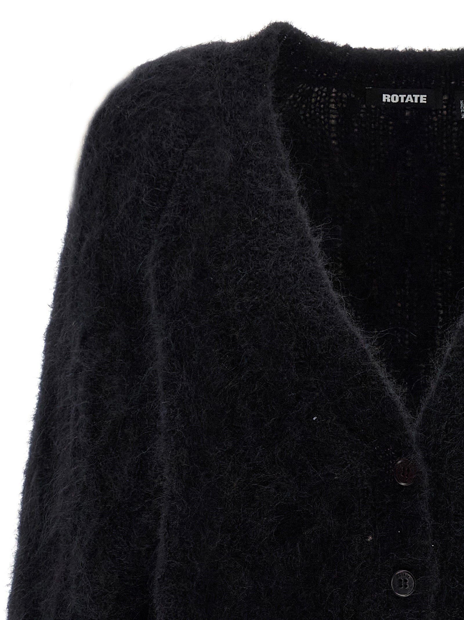 Cardigan by ROTATE BIRGER CHRISTENSEN for women in polyamide leather & alpaca wool black & patterned features an crisp silhouette, showcasing a sophisticated v-neck neckline and detail for a truly crisp finish.