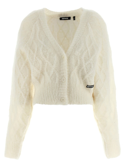 Cardigan by ROTATE BIRGER CHRISTENSEN for women in polyamide mohair & alpaca wool white & patterned showcases a captivating silhouette, artfully detailed with a captivating and v-neck neckline for a truly sophisticated captivating look.