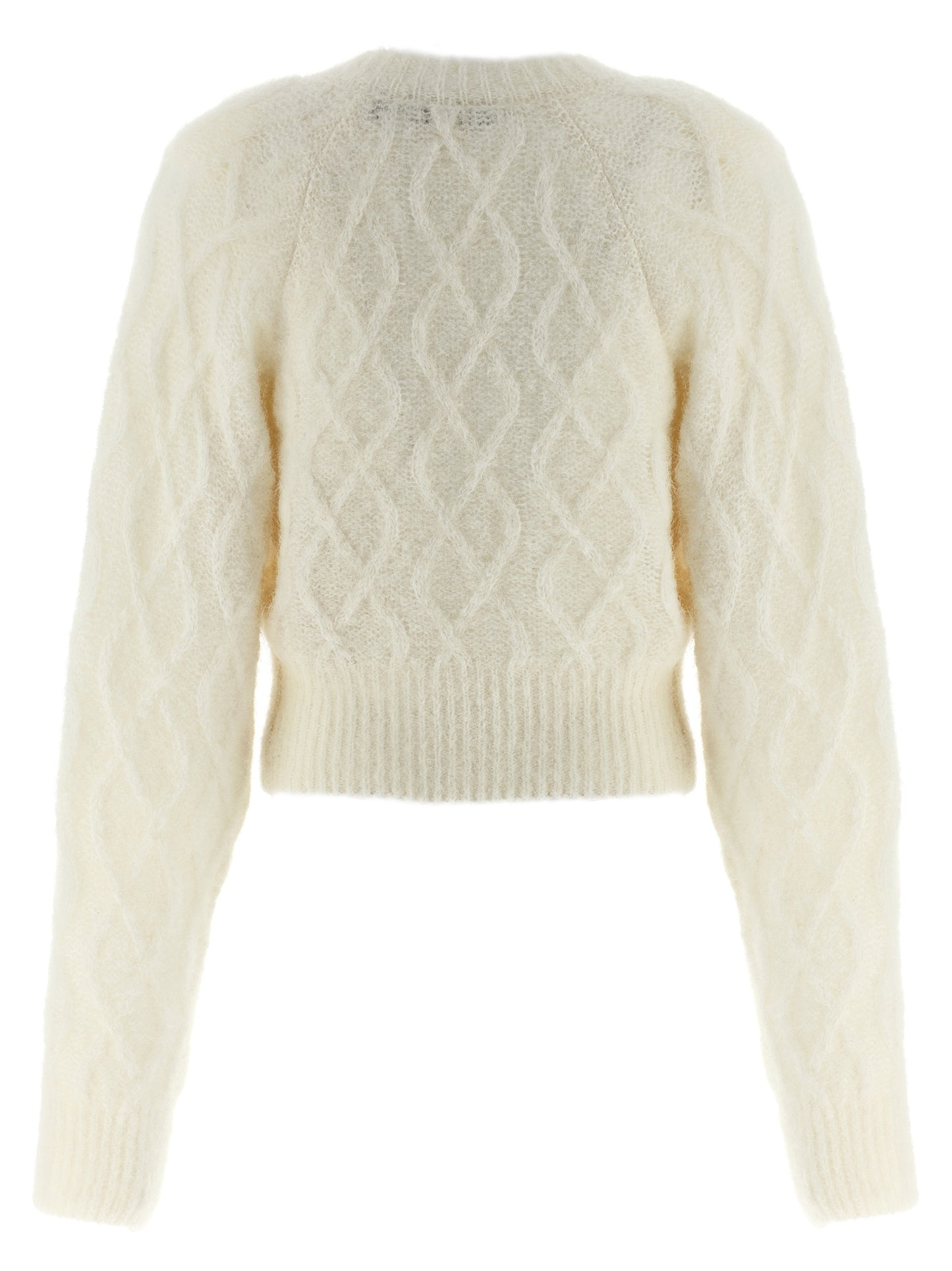 Cardigan by ROTATE BIRGER CHRISTENSEN for women in polyamide mohair & alpaca wool white & patterned features a dramatic silhouette, showcasing a sophisticated v-neck neckline and dramatic detail for a timeless, premium look.