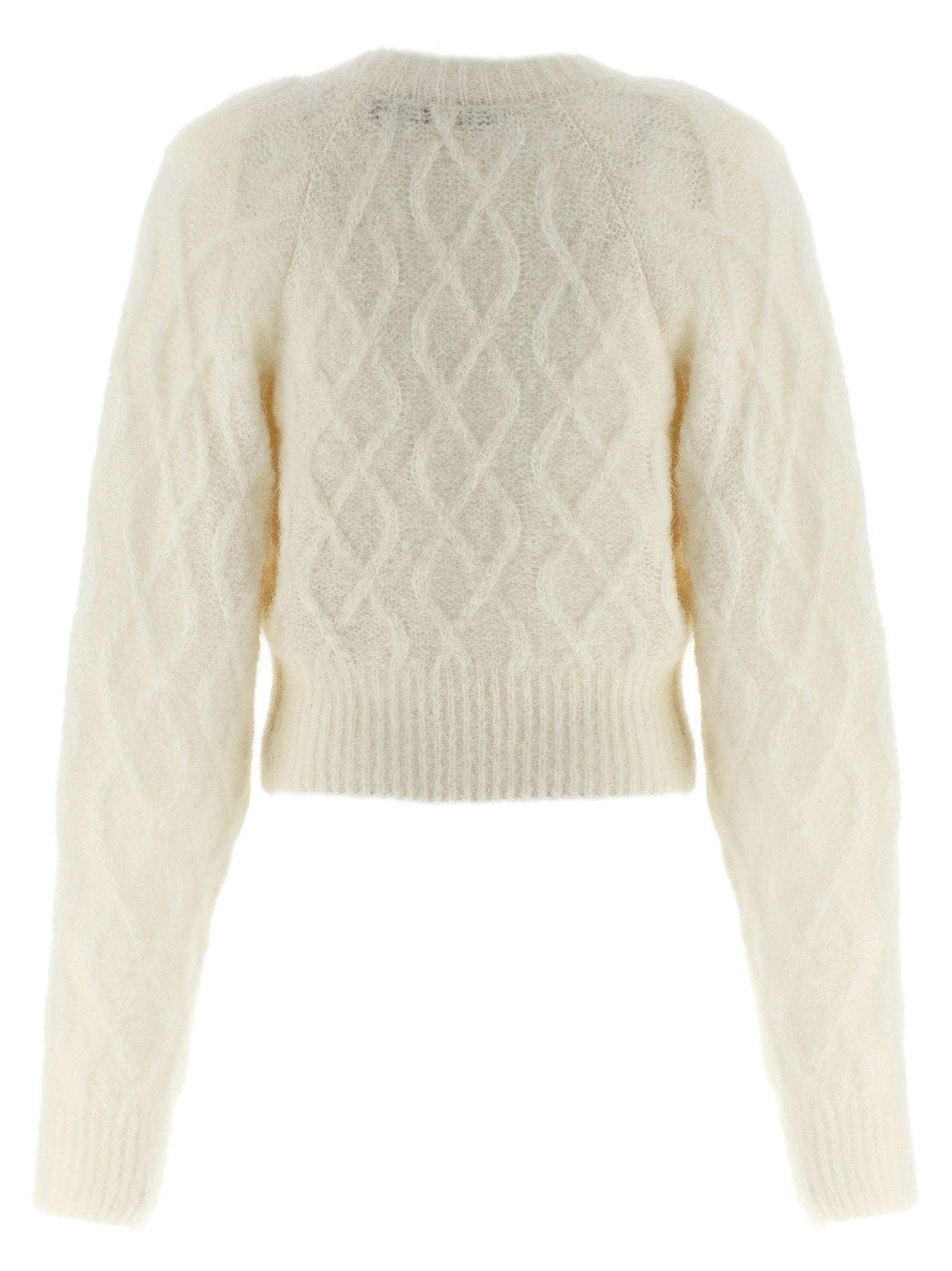 Cardigan by ROTATE BIRGER CHRISTENSEN for women in polyamide mohair & alpaca wool white & patterned features a dramatic silhouette, showcasing a sophisticated v-neck neckline and dramatic detail for a timeless, premium look.