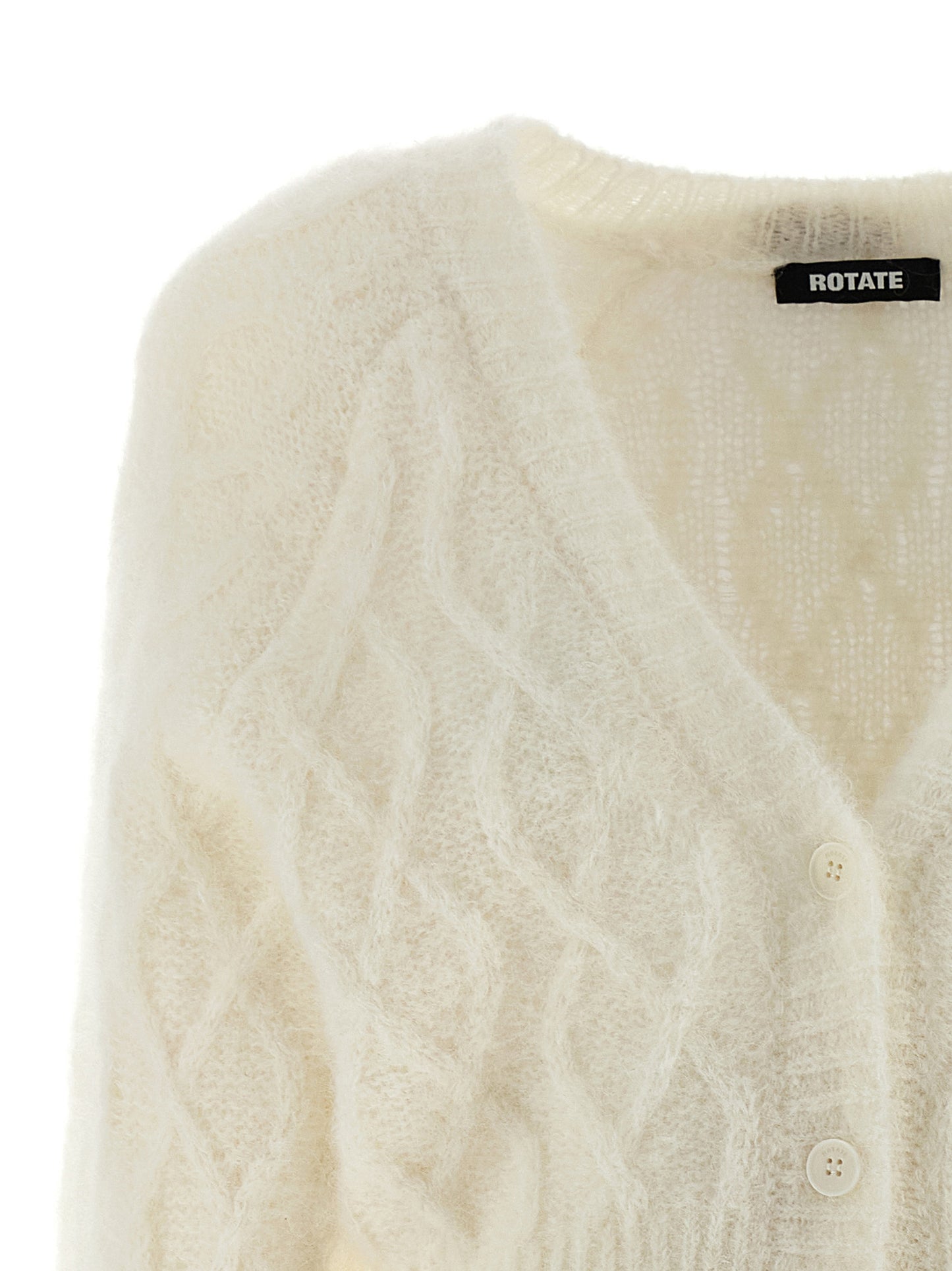 Cardigan by ROTATE BIRGER CHRISTENSEN for women in polyamide mohair & alpaca wool white & patterned features an crisp silhouette, showcasing a sophisticated v-neck neckline and detail for a truly crisp finish.