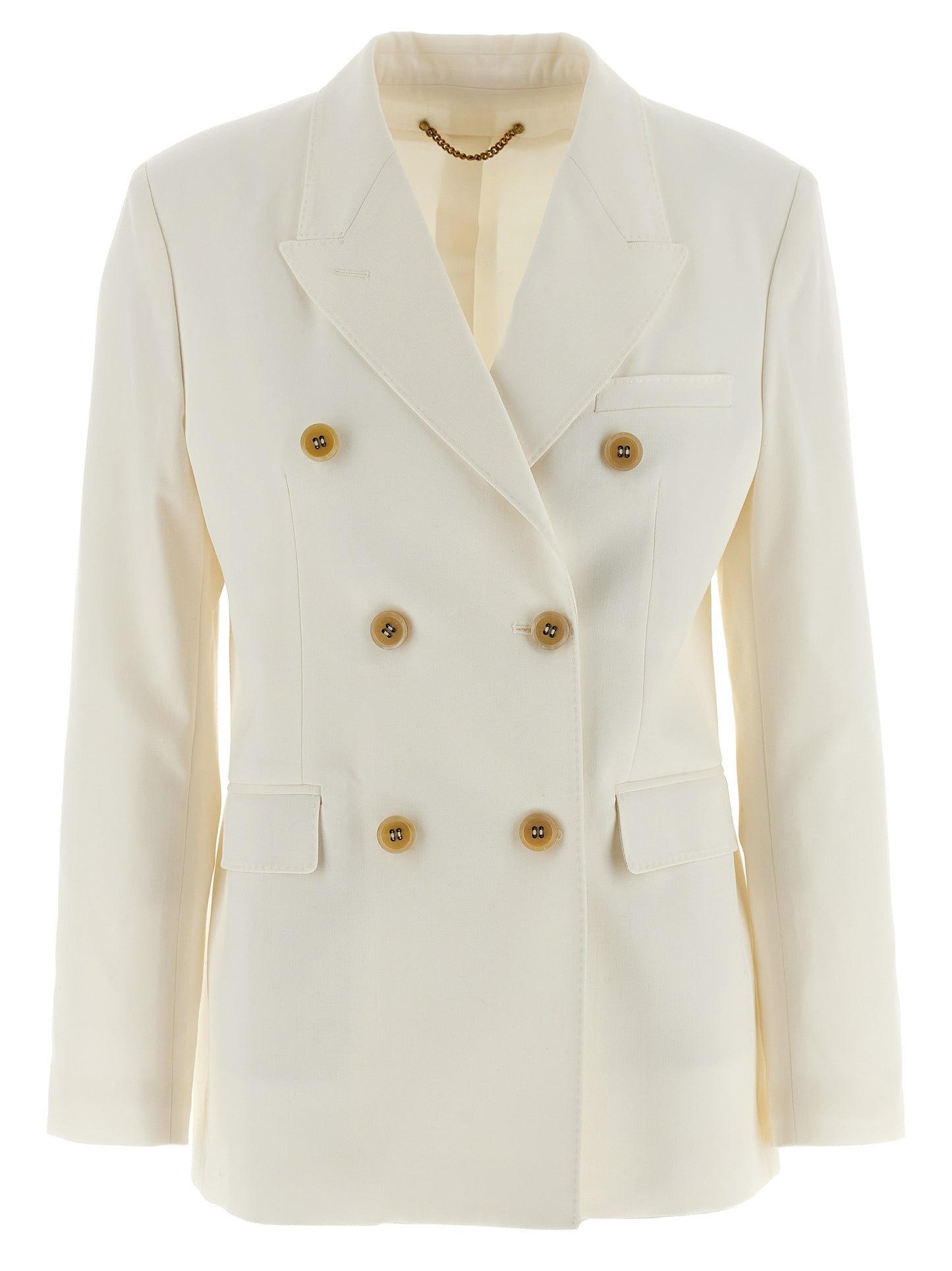 Blazer by Golden Goose for women in polyester viscose virgin wool white & monogram presents a distinguished silhouette, detailed with a distinguished and distinctive for a truly sophisticated finish.