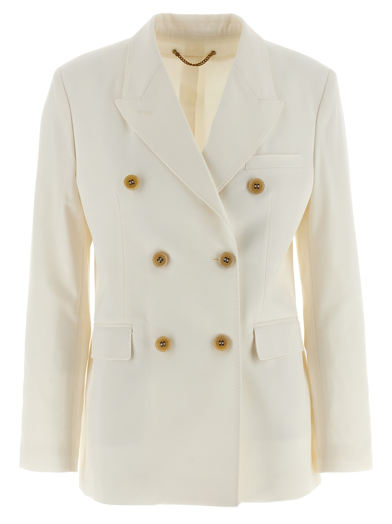 Blazer by Golden Goose for women in polyester viscose virgin wool white & monogram presents a distinguished silhouette, detailed with a distinguished and distinctive for a truly sophisticated finish.