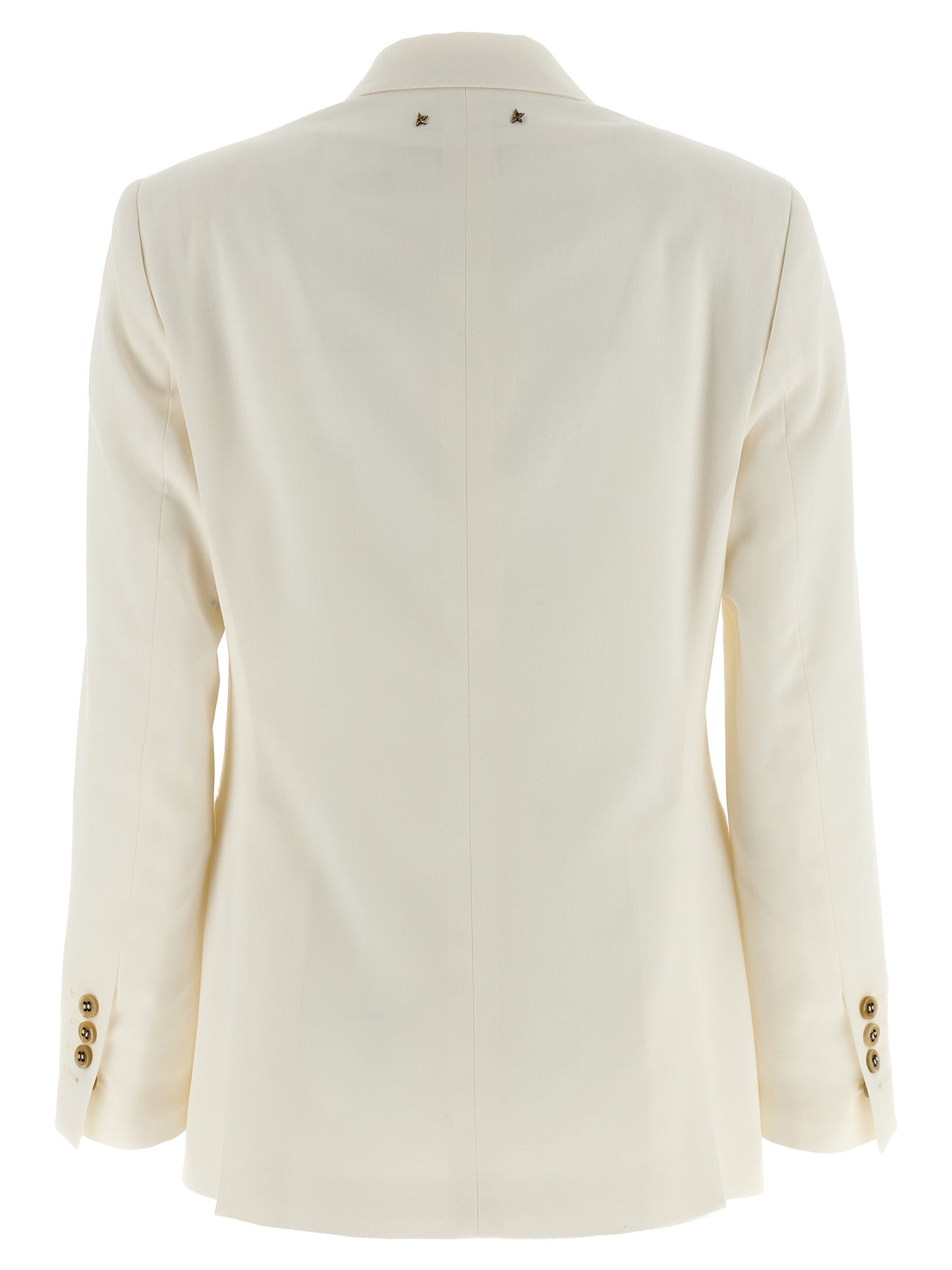 Blazer by Golden Goose for women in polyester viscose virgin wool white & monogram showcases a polished silhouette, highlighted by a refined and polished for a sophisticated finish.