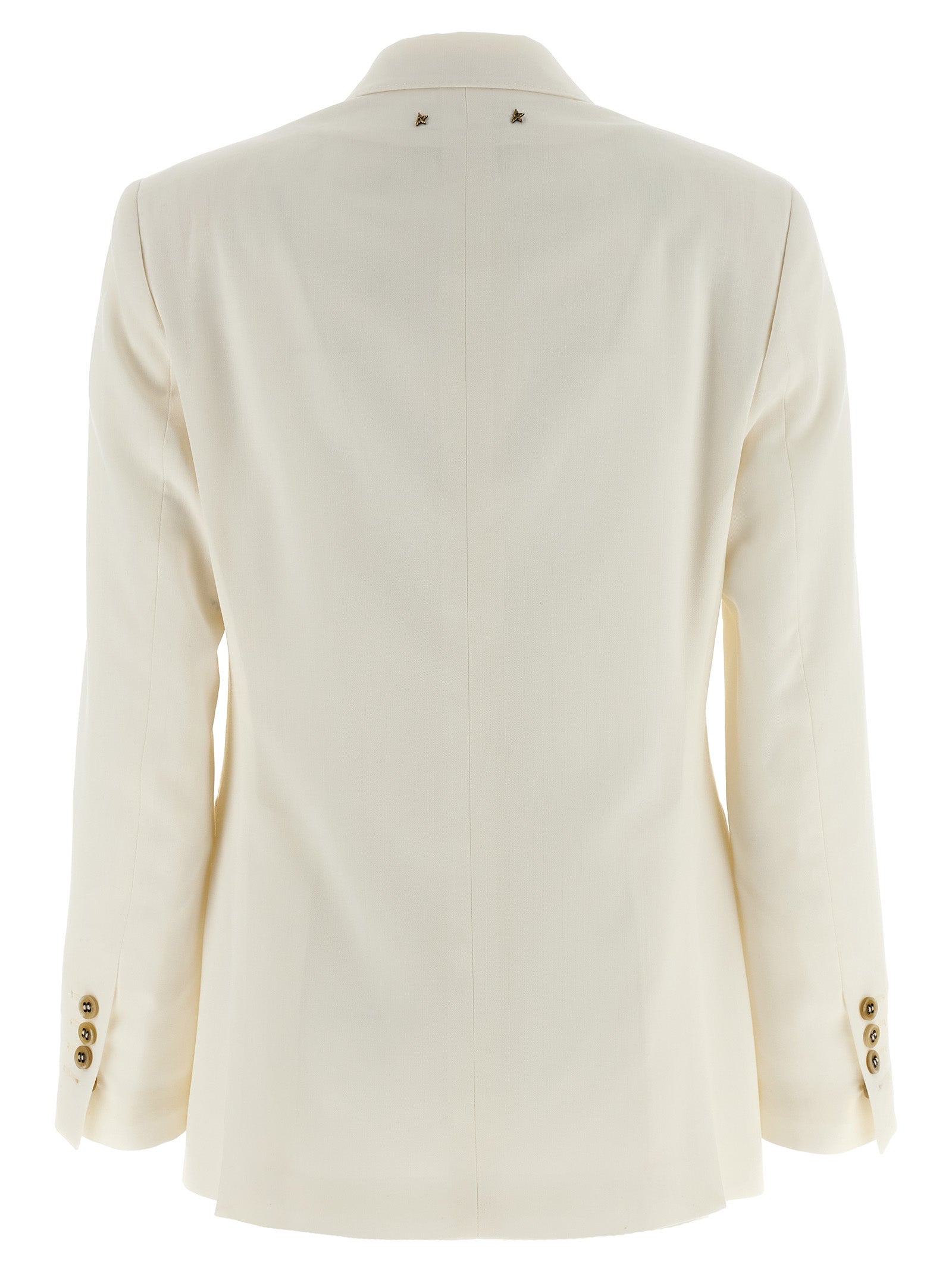 Blazer by Golden Goose for women in polyester viscose virgin wool white & monogram showcases a polished silhouette, highlighted by a refined and polished for a sophisticated finish.