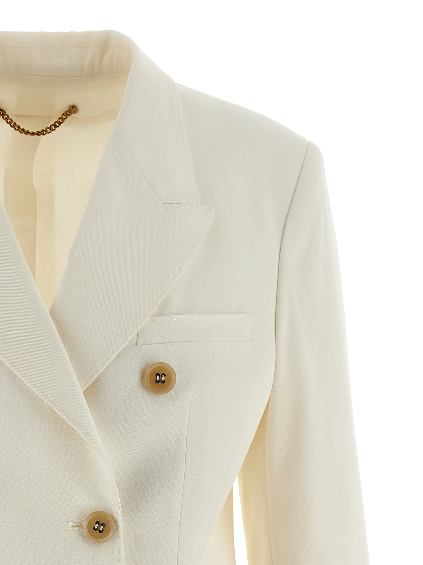 This Blazer by Golden Goose for women in polyester viscose virgin wool white & monogram presents a tailored silhouette, meticulously tailored with a tailored and distinctive for a tailored finish.