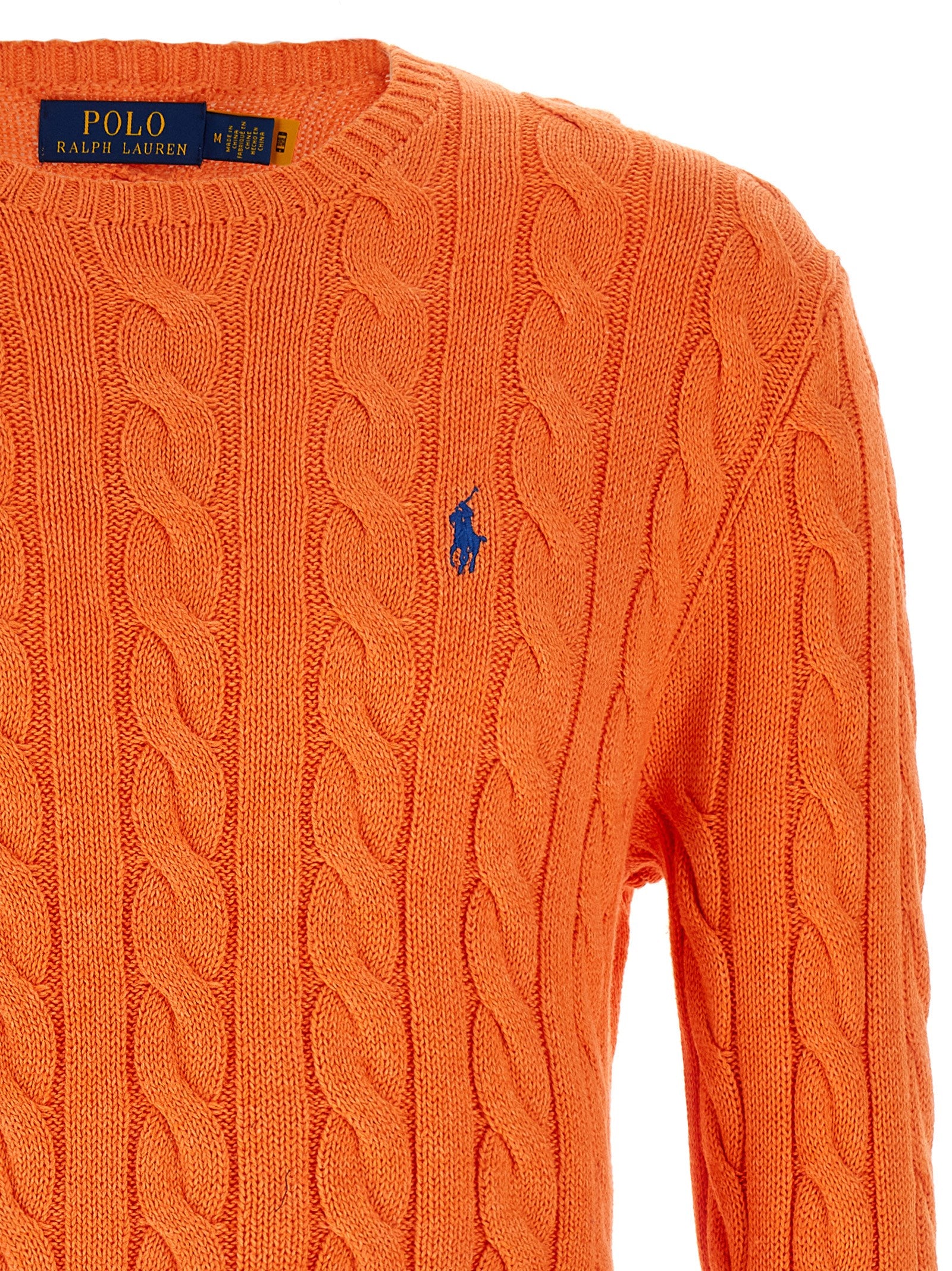 Cardigan by Polo Ralph Lauren for men in cotton orange presents a textural silhouette, artfully finished with a textural crew neckline and for a sophisticated, textural look.
