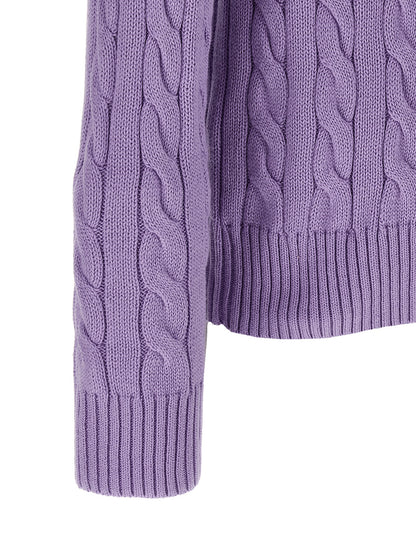 Cardigan by Polo Ralph Lauren for men in cotton purple features a dramatic silhouette, showcasing a sophisticated crew neckline and dramatic detail for a timeless, premium look.