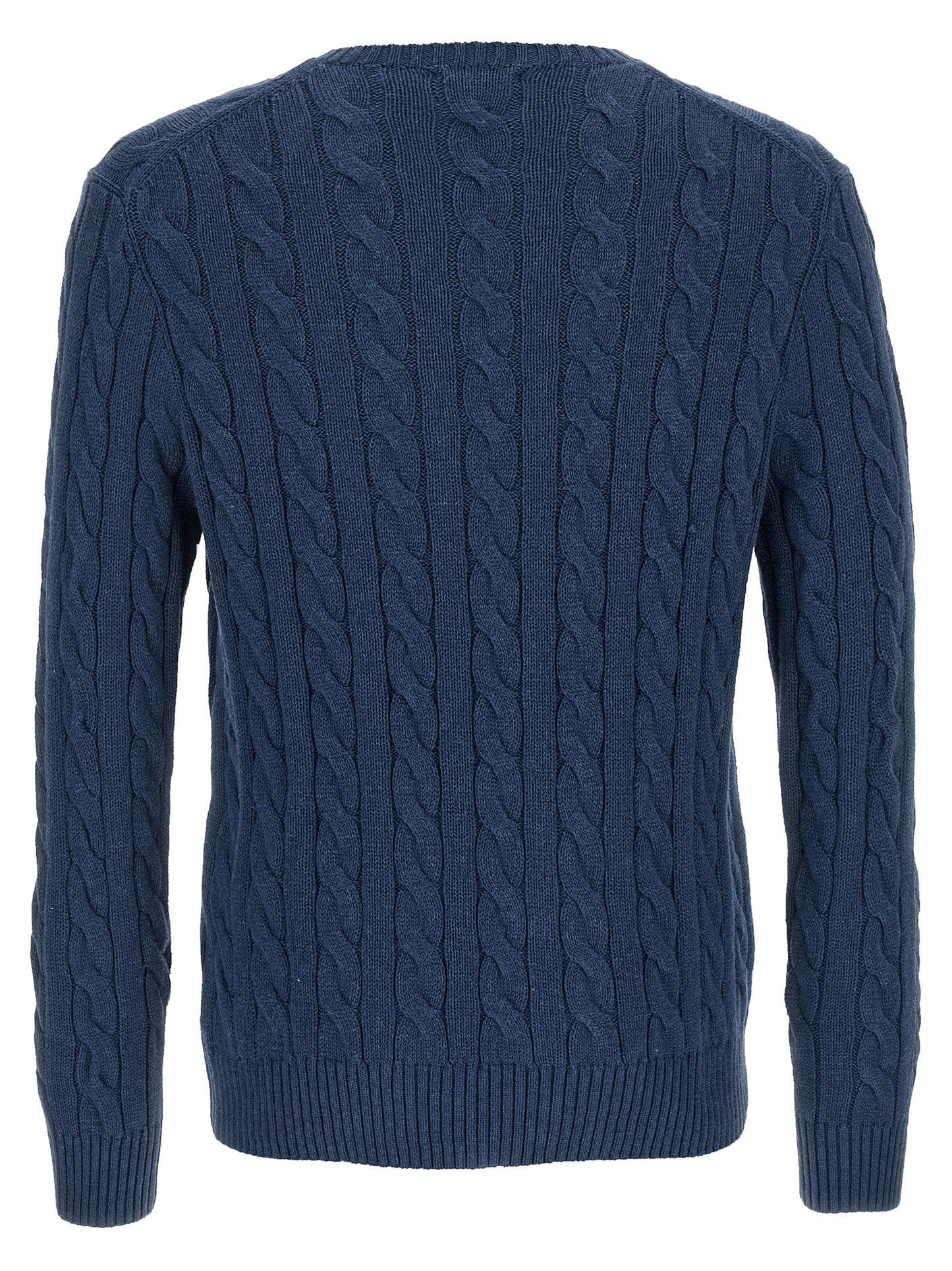 Cardigan by Polo Ralph Lauren for men in cotton blue presents a textural silhouette, artfully finished with a textural crew neckline and for a sophisticated, textural look.