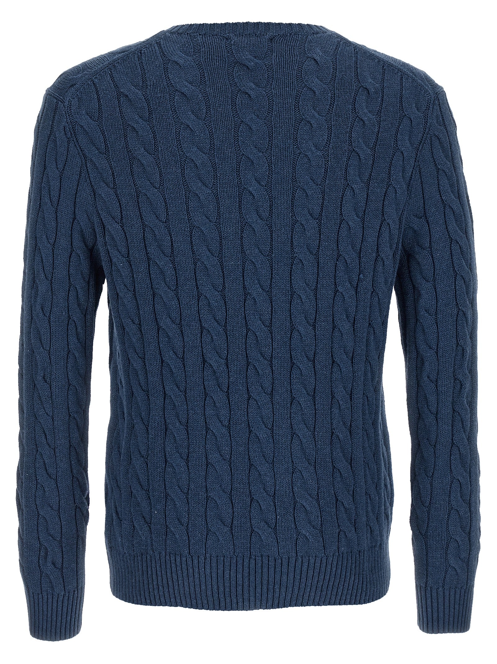 Cardigan by Polo Ralph Lauren for men in cotton blue presents a textural silhouette, artfully finished with a textural crew neckline and for a sophisticated, textural look.