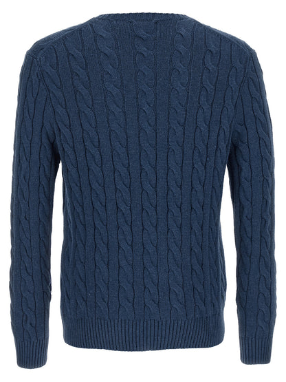 Cardigan by Polo Ralph Lauren for men in cotton blue presents a textural silhouette, artfully finished with a textural crew neckline and for a sophisticated, textural look.