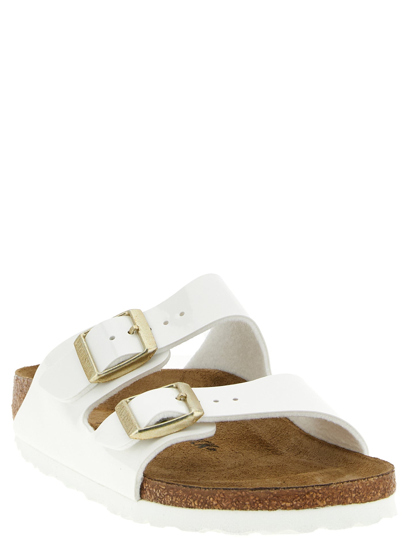 Sliders Sandals Flat Shoes by Birkenstock for women in eva suede leather & cork white presents a effortless chic silhouette, showcasing the Women's EVA Suede Leather & Cork Sliders Sandals Flat Shoes design with a effortless chic and for a sophisticated look.