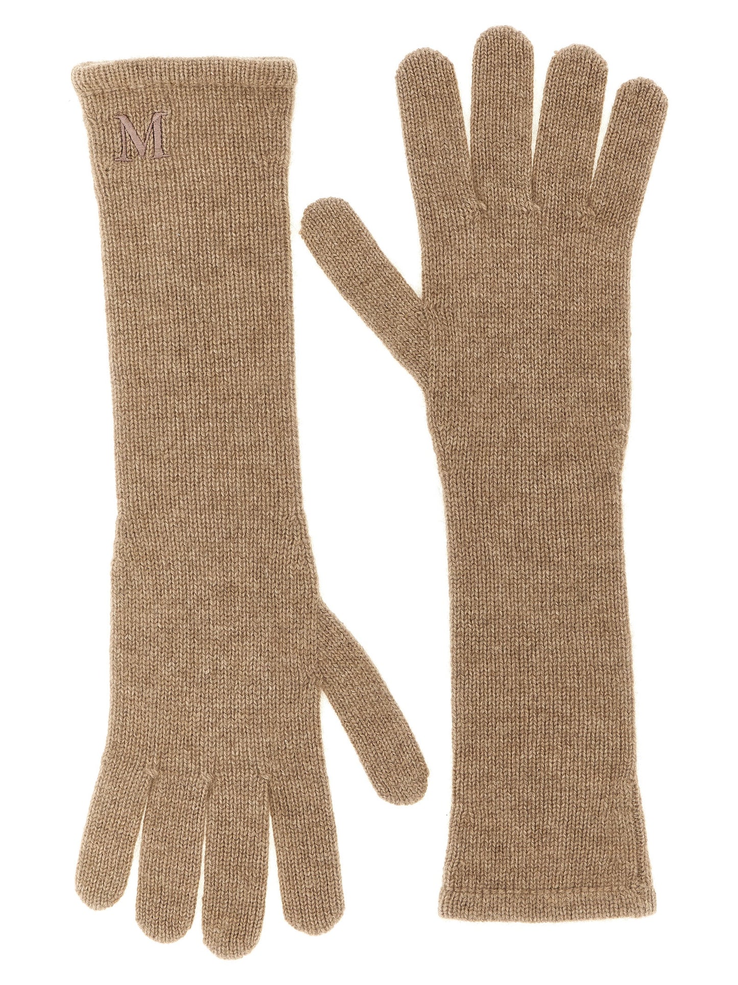 Gloves by Max Mara for women in cashmere beige & monogram presents a refined silhouette, showcasing the refined gloves design with functional for a premium look.