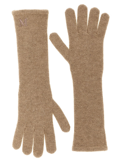 Gloves by Max Mara for women in cashmere beige & monogram presents a refined silhouette, showcasing the refined gloves design with functional for a premium look.