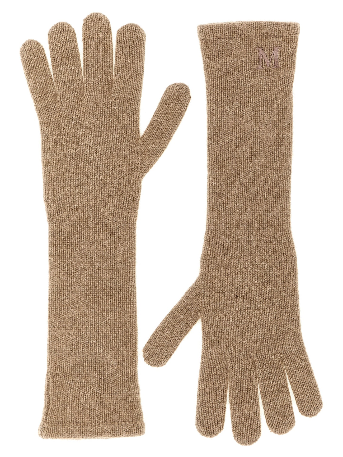 Gloves by Max Mara for women in cashmere beige & monogram presents a distinguished silhouette, artfully detailed with distinguished and a refined gloves for a premium, sophisticated look.