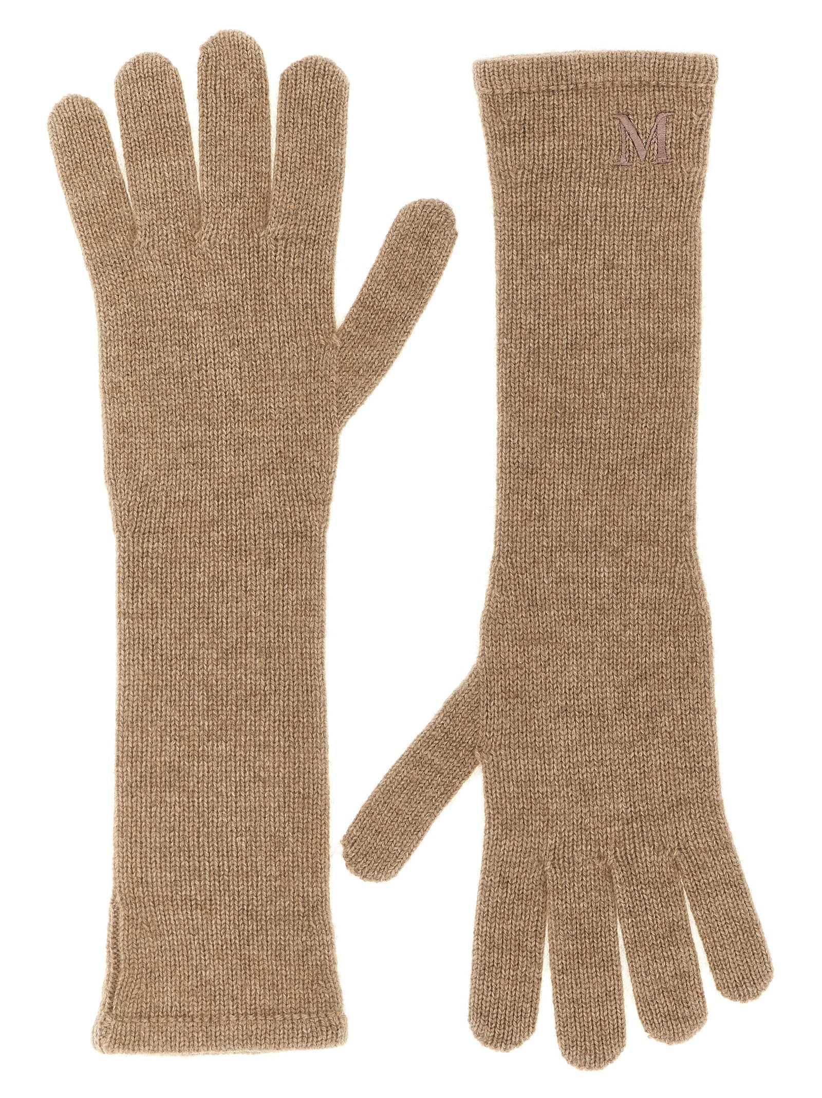Gloves by Max Mara for women in cashmere beige & monogram presents a distinguished silhouette, artfully detailed with distinguished and a refined gloves for a premium, sophisticated look.