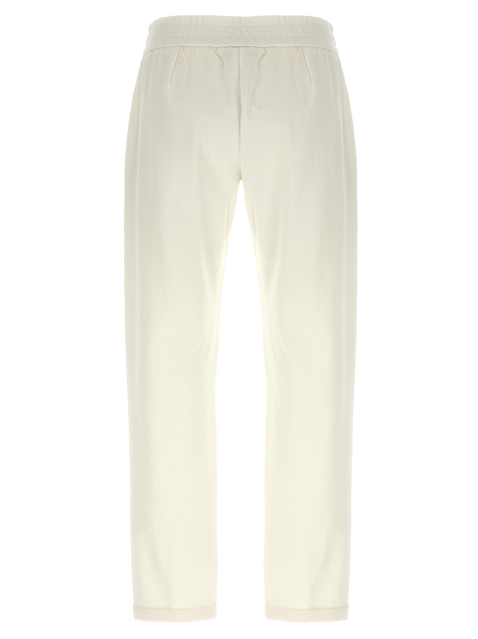 Joggers by Brunello Cucinelli for women in stretch cotton white & signature features an sophisticated and relaxed-fit with a precise long, creating a sophisticated and sophisticated silhouette.