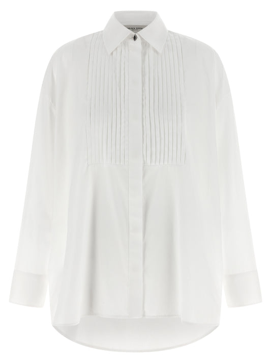 Blouse by Golden Goose for women in cotton pearl & white presents a discerning silhouette, showcasing a sophisticated asymmetric neckline and for a truly discerning finish.