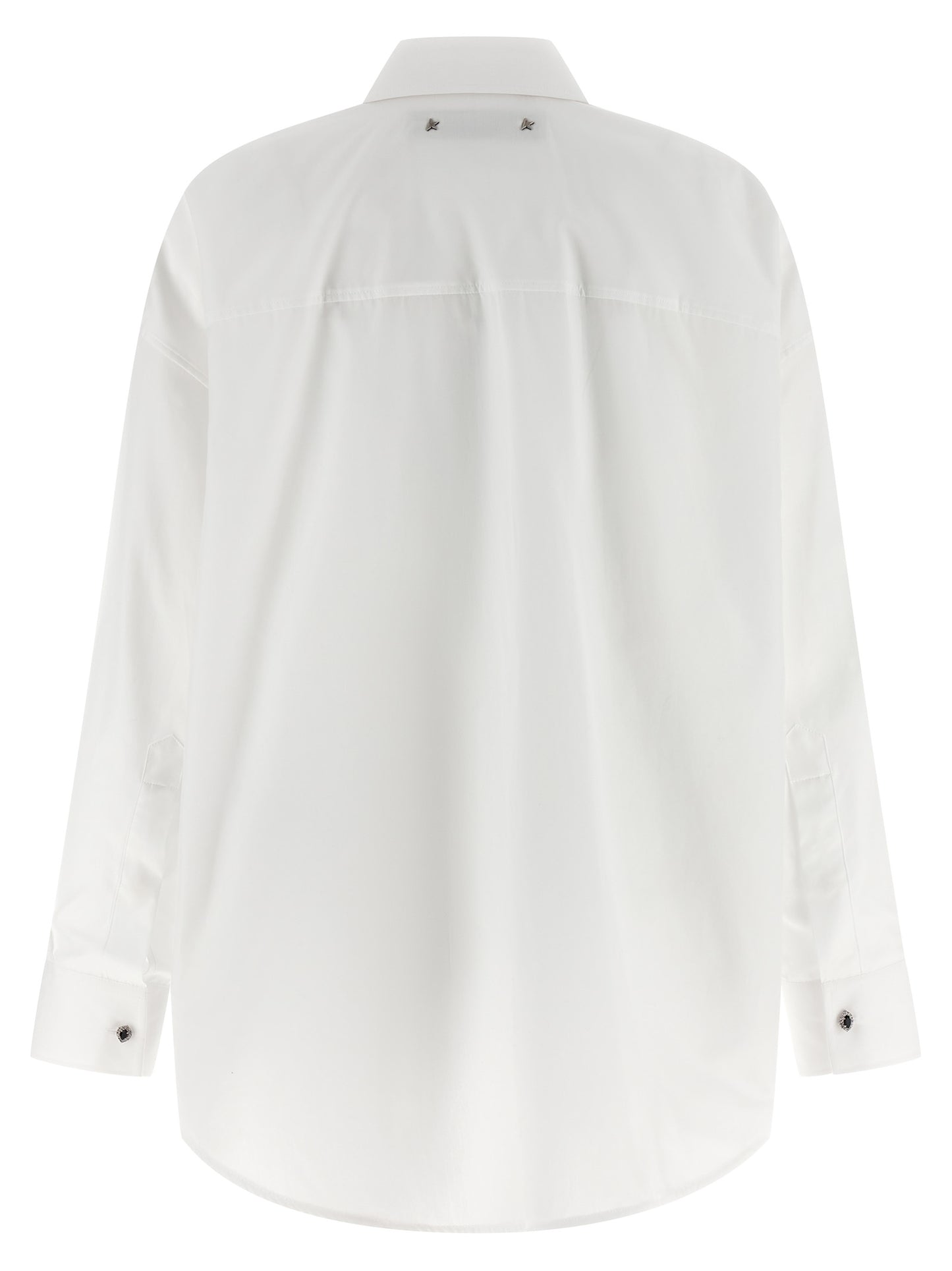 Blouse by Golden Goose for women in cotton pearl & white showcases a sharp silhouette, elegantly detailed with a sharp asymmetric neckline and sharp .