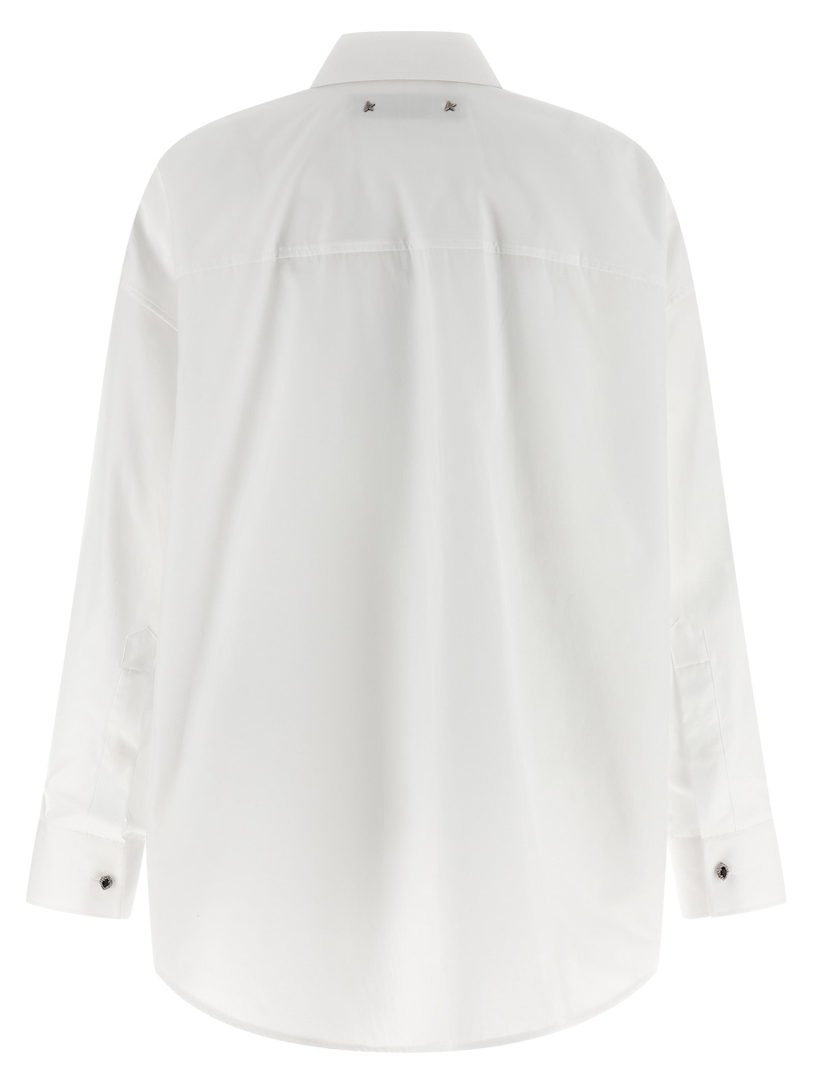 Blouse by Golden Goose for women in cotton pearl & white showcases a sharp silhouette, elegantly detailed with a sharp asymmetric neckline and sharp .