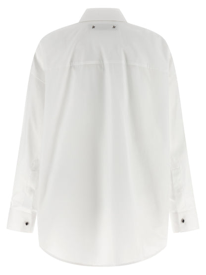 Blouse by Golden Goose for women in cotton pearl & white showcases a sharp silhouette, elegantly detailed with a sharp asymmetric neckline and sharp .