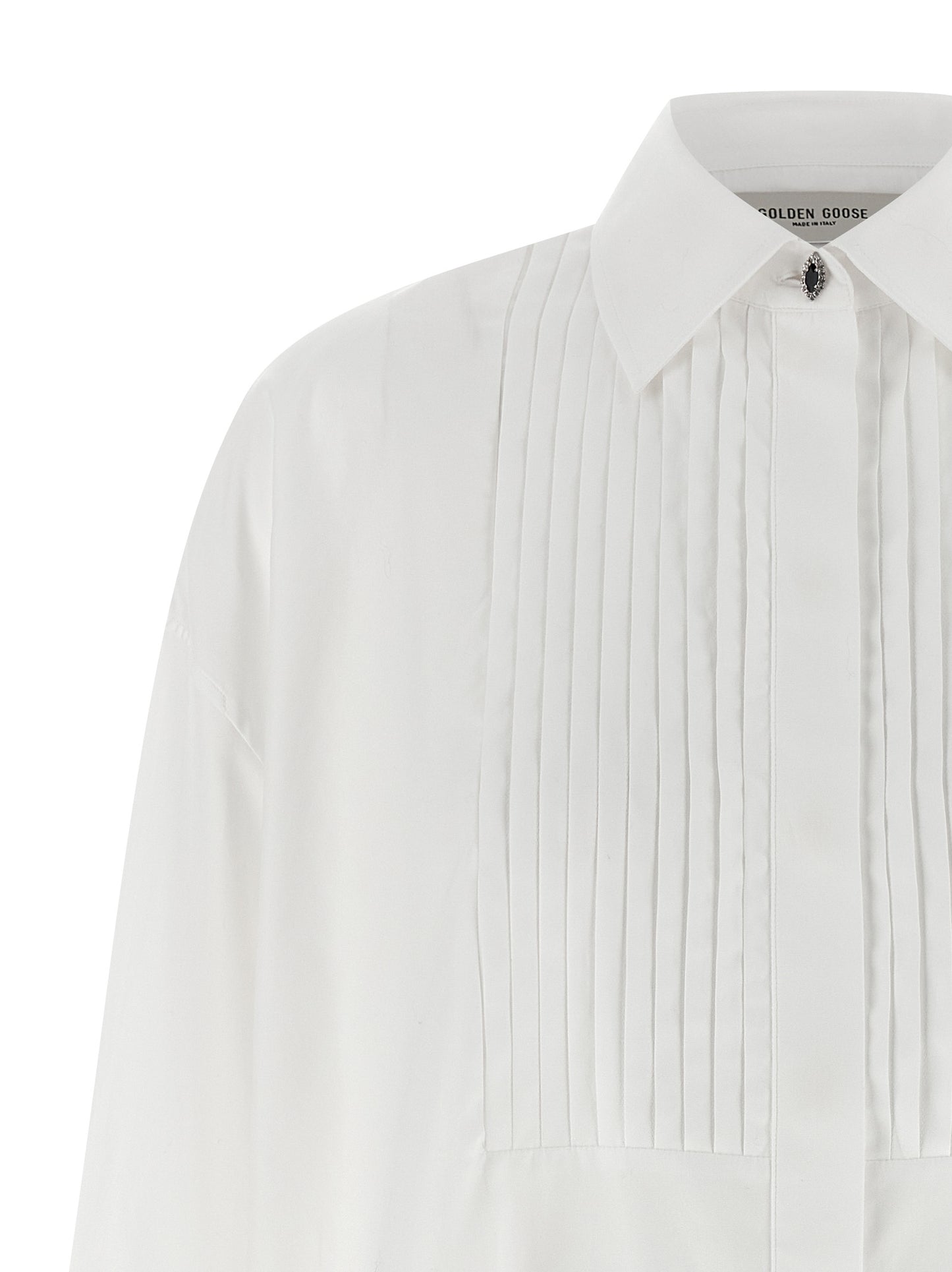 Blouse by Golden Goose for women in cotton pearl & white showcases a sleek silhouette, elegantly detailed with a sleek asymmetric neckline and for a sleek finish.