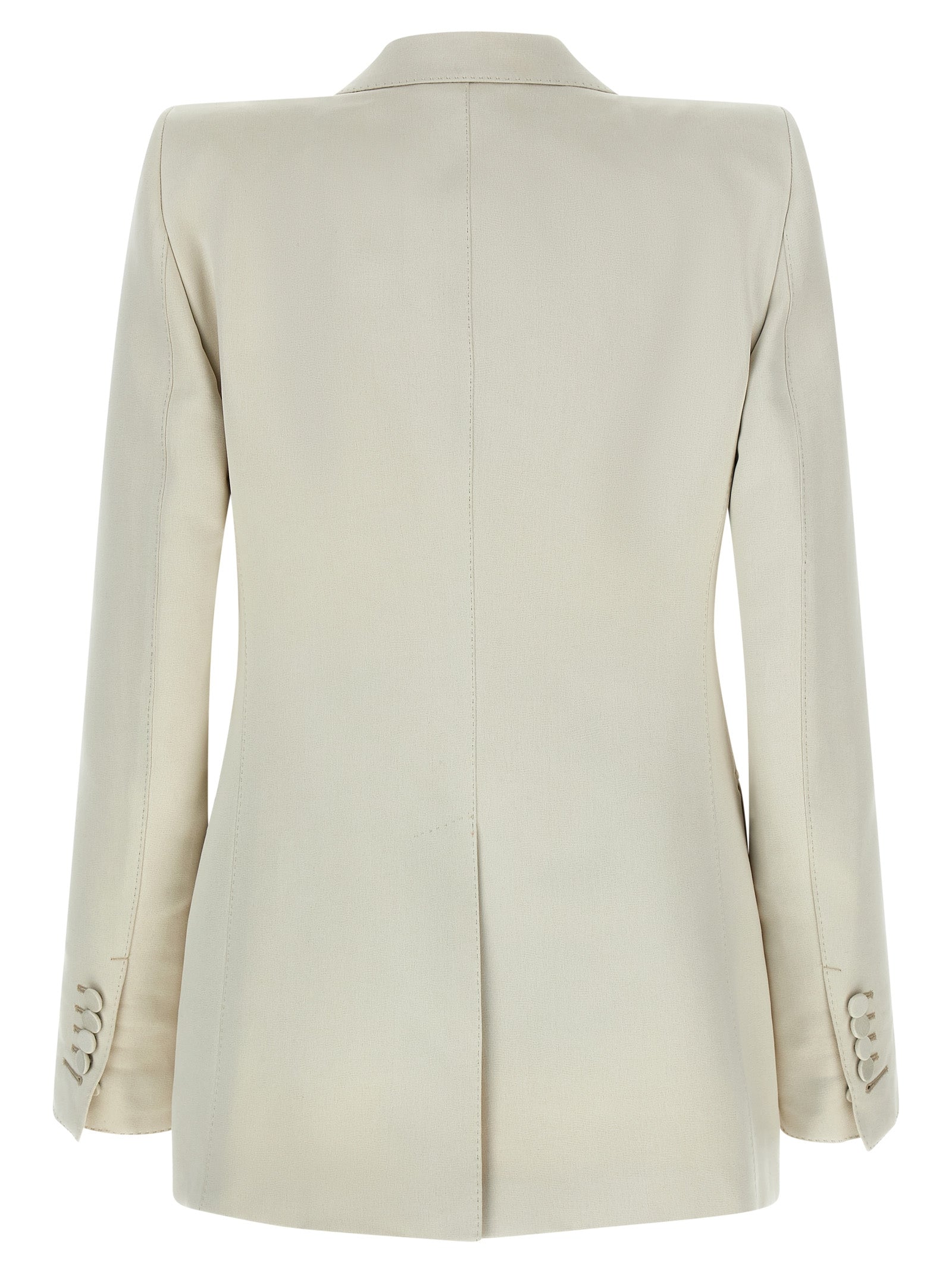 Blazer by Tom Ford for women in silk cotton & cupro beige showcases a discerning silhouette, elegantly detailed with a sophisticated split neckline and premium for a truly discerning finish.