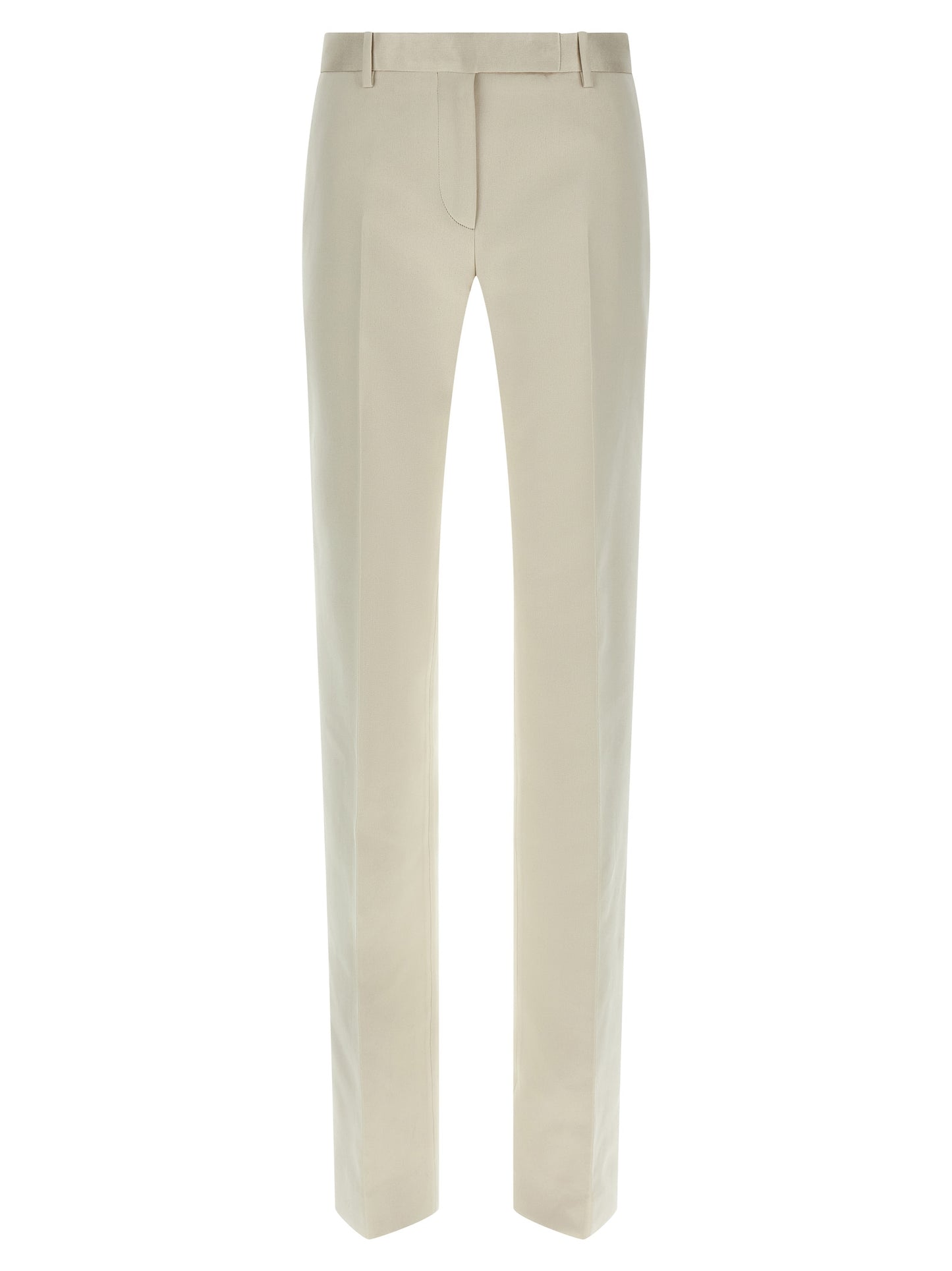 Trousers by Tom Ford for women in cotton & silk beige presents a smart silhouette, meticulously detailed with a smart straight-leg, a smart long, and a smart .