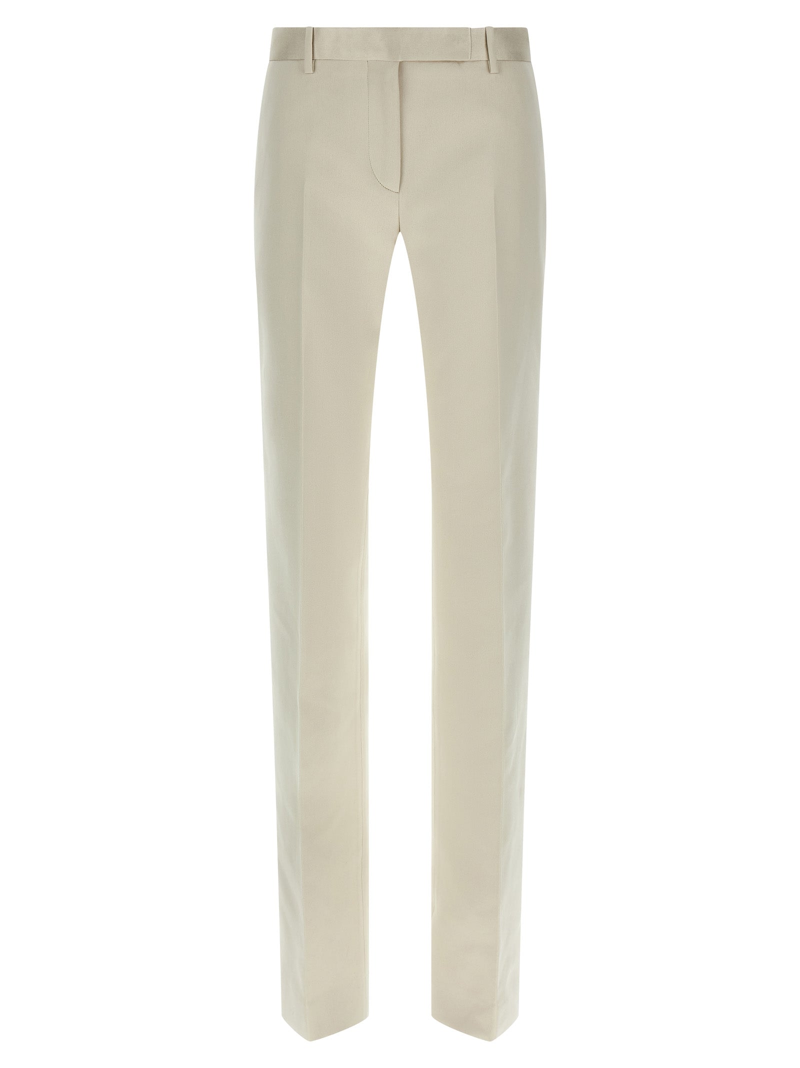Trousers by Tom Ford for women in cotton & silk beige presents a smart silhouette, meticulously detailed with a smart straight-leg, a smart long, and a smart .
