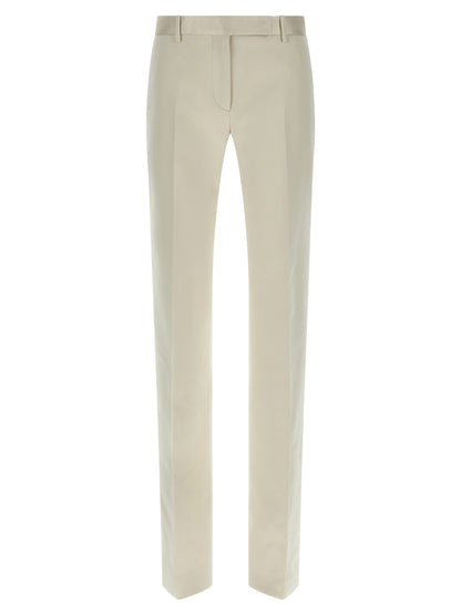 Trousers by Tom Ford for women in cotton & silk beige presents a smart silhouette, meticulously detailed with a smart straight-leg, a smart long, and a smart .