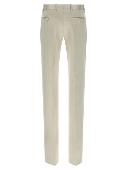 Trousers by Tom Ford for women in cotton & silk beige features an sartorial silhouette, showcasing a precise straight-leg and long with a sartorial for a refined look.