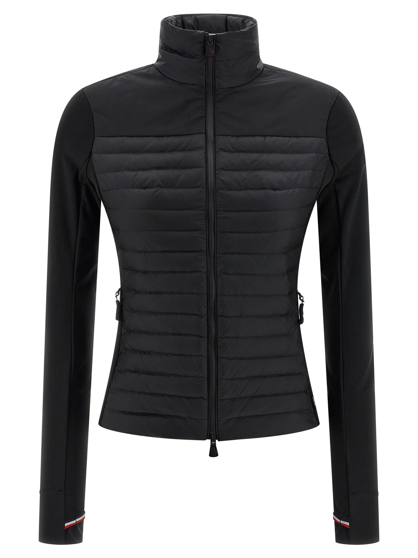 Cardigan by Moncler Grenoble for women in nylon & silicone black showcases a captivating silhouette, artfully detailed with a captivating and high-neck neckline for a truly sophisticated captivating look.