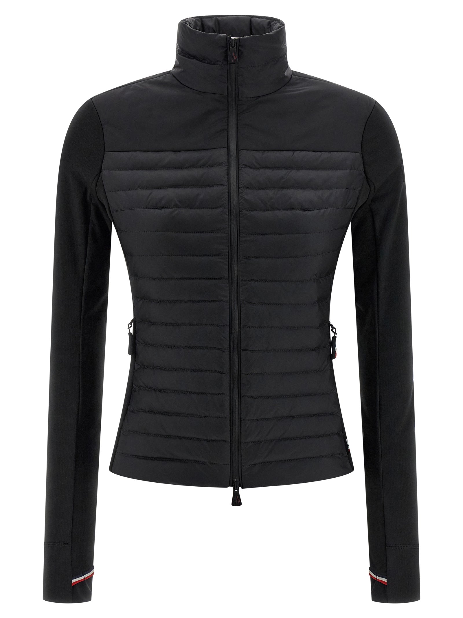Cardigan by Moncler Grenoble for women in nylon & silicone black showcases a captivating silhouette, artfully detailed with a captivating and high-neck neckline for a truly sophisticated captivating look.
