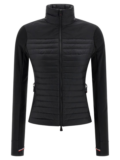 Cardigan by Moncler Grenoble for women in nylon & silicone black showcases a captivating silhouette, artfully detailed with a captivating and high-neck neckline for a truly sophisticated captivating look.