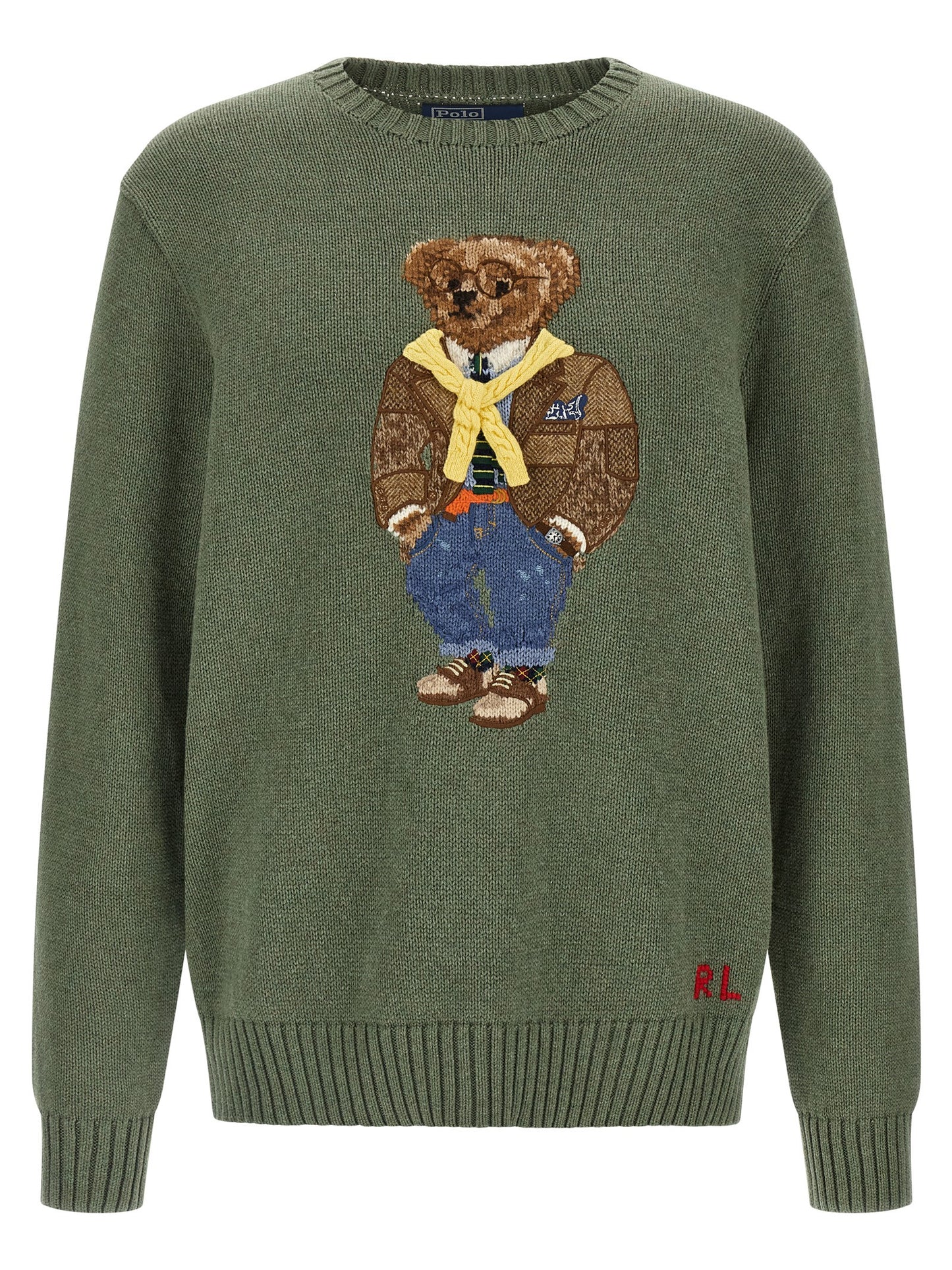Cardigan by Polo Ralph Lauren for men in wool cotton twill bicolour & green features an crisp silhouette, showcasing a sophisticated crew neckline and detail for a truly crisp finish.