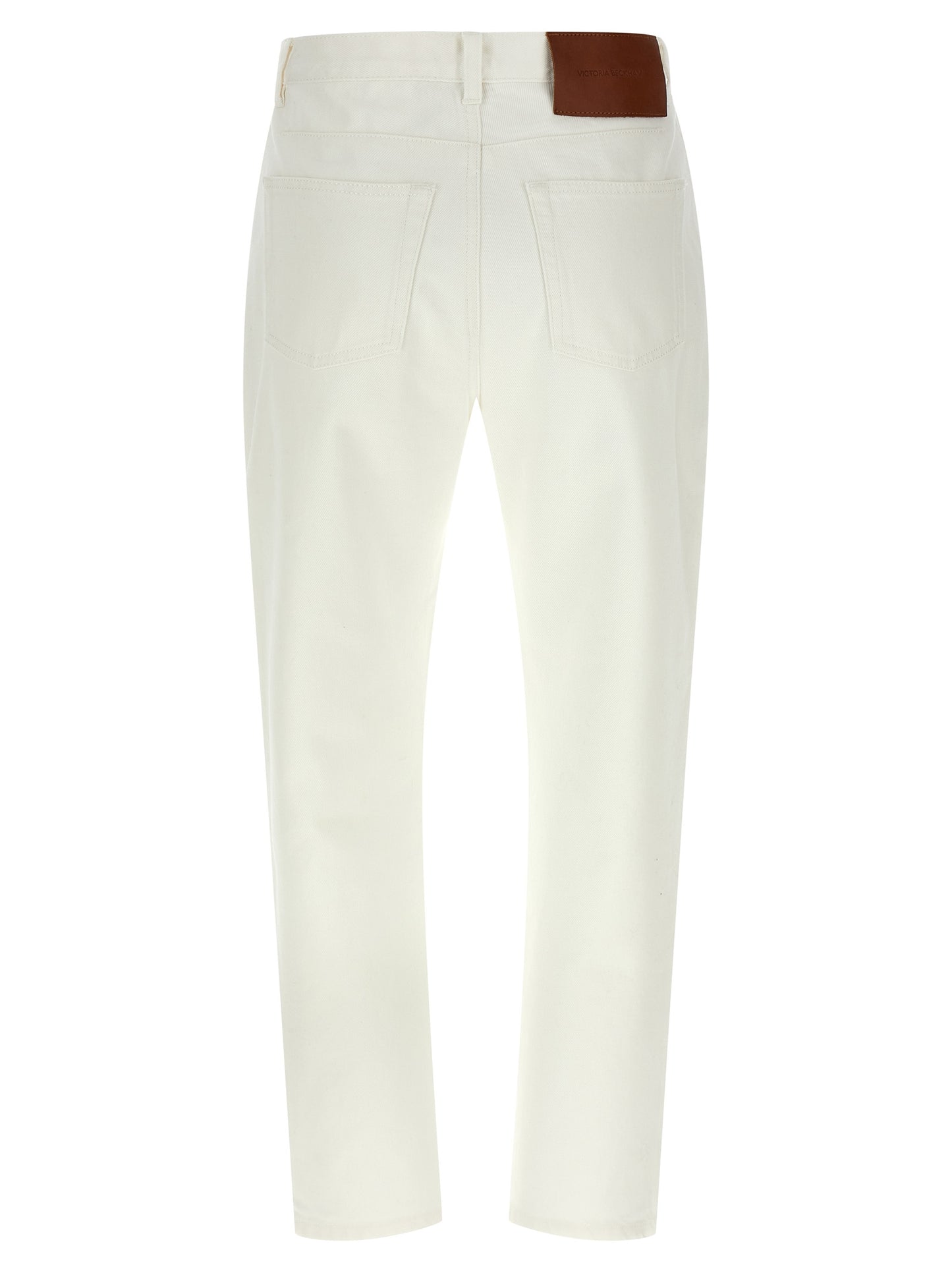 Jeans by Victoria Beckham for women in cotton denim white presents a tailored silhouette, showcasing a tailored straight-leg & cropped and cropped cut with a refined high rise for a truly tailored aesthetic.