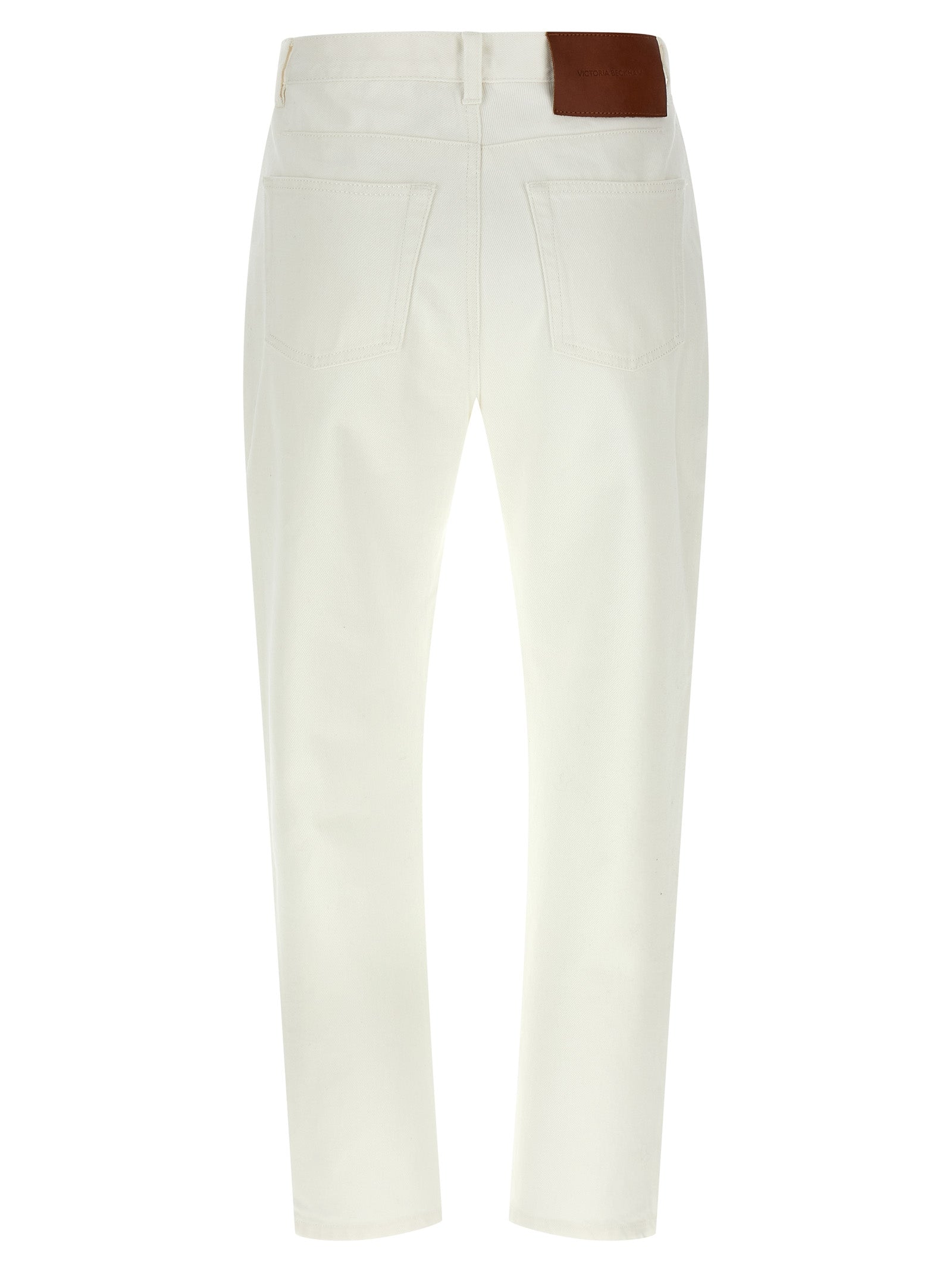 Jeans by Victoria Beckham for women in cotton denim white presents a tailored silhouette, showcasing a tailored straight-leg & cropped and cropped cut with a refined high rise for a truly tailored aesthetic.