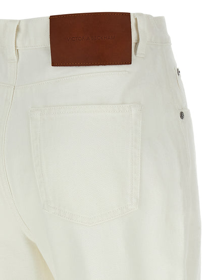 Jeans by Victoria Beckham for women in cotton denim white presents a refined pantology silhouette, artfully defined by a refined pantology straight-leg & cropped, cropped, and a sophisticated high rise.