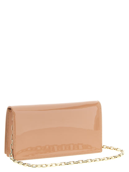 Flap Clutch Handbag by Christian Louboutin for women in calfskin leather multicolor, pink & signature showcases a sculptural silhouette, featuring a secure flap & magnetic, ample , and versatile shoulder-strap for a sculptural aesthetic.