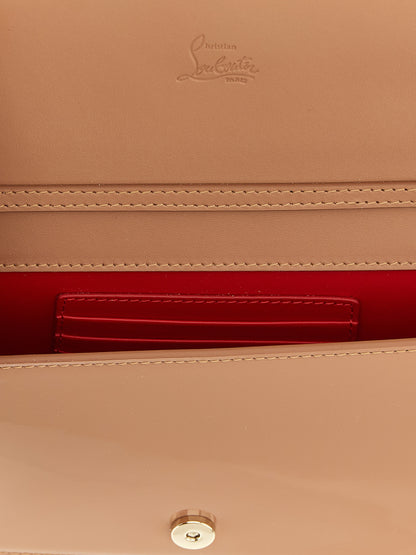 Flap Clutch Handbag by Christian Louboutin for women in calfskin leather multicolor, pink & signature showcases a sculptural silhouette, featuring a secure flap & magnetic, ample , and versatile shoulder-strap for a sculptural finish.