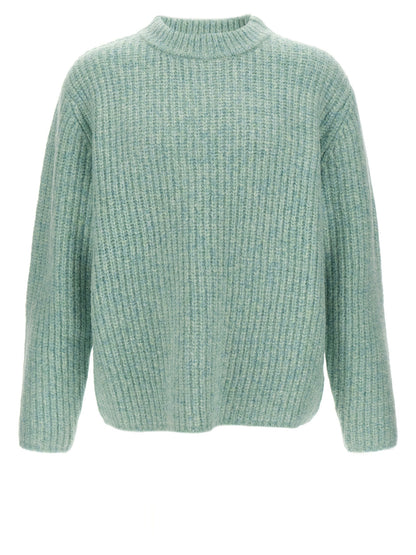 Cardigan by SÉFR for men in cashmere & marabou wool light-blue presents a textural silhouette, artfully finished with a textural crew neckline and for a sophisticated, textural look.