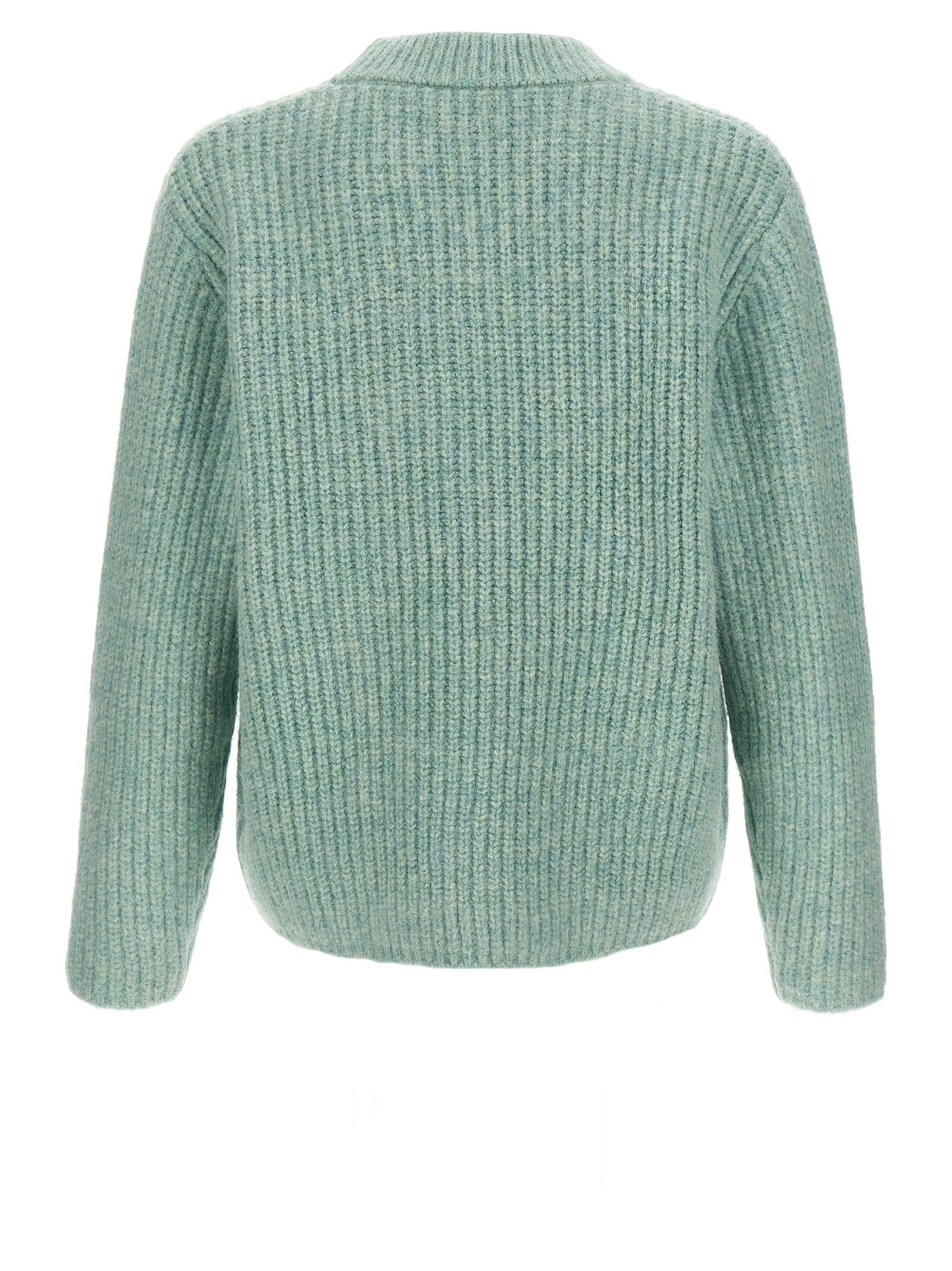 Cardigan by SÉFR for men in cashmere & marabou wool light-blue features a nuanced silhouette with a refined crew neckline and nuanced detailing for a sophisticated look.