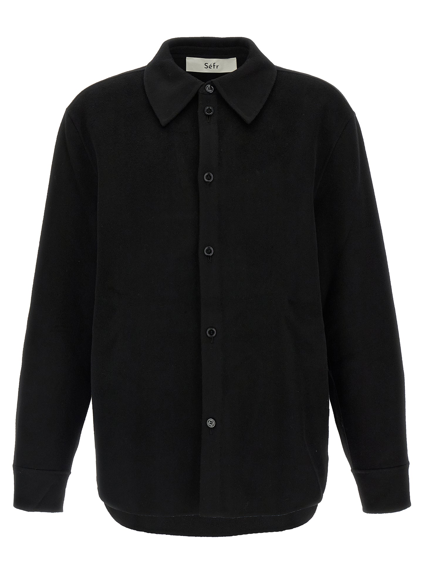 Shirt by SÉFR for men in cashmere virgin wool black showcases a sharp silhouette, elegantly detailed with a sharp and sharp .