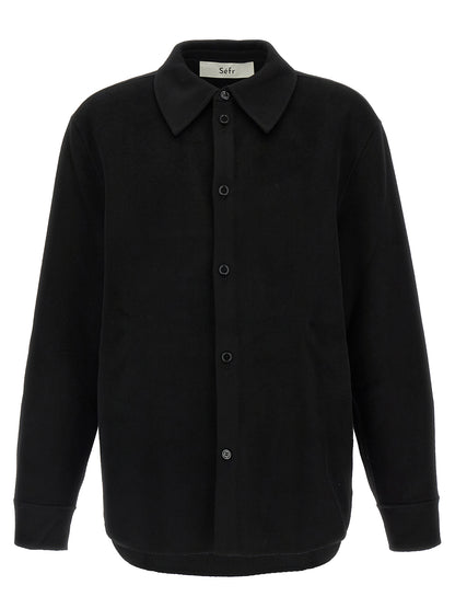 Shirt by SÉFR for men in cashmere virgin wool black showcases a sharp silhouette, elegantly detailed with a sharp and sharp .