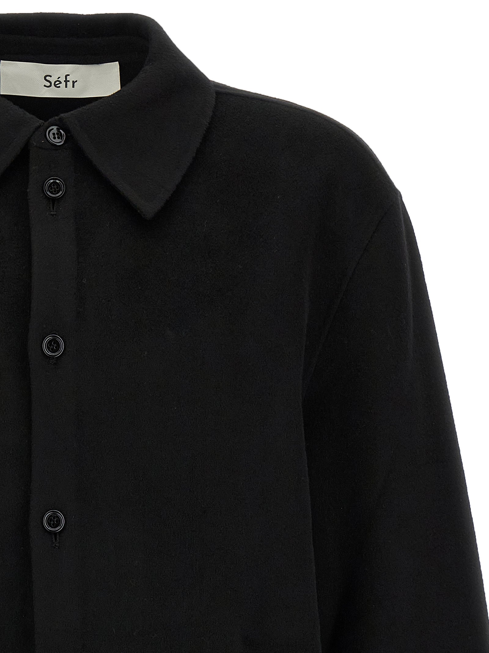 Shirt by SÉFR for men in cashmere virgin wool black presents a discerning silhouette, showcasing a sophisticated and for a truly discerning finish.