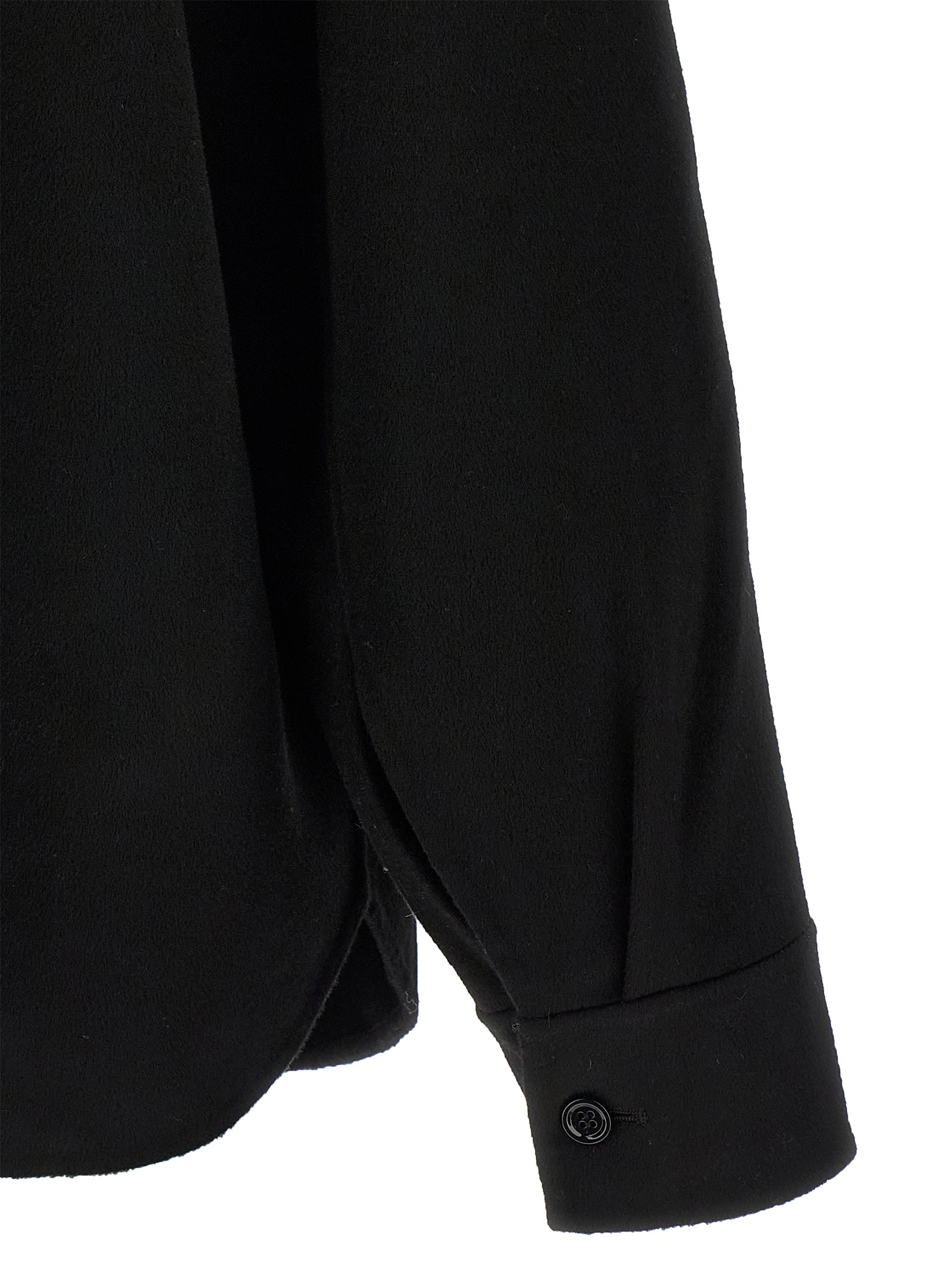 Shirt by SÉFR for men in cashmere virgin wool black features an architectural silhouette with a refined and elegant for a architectural look.