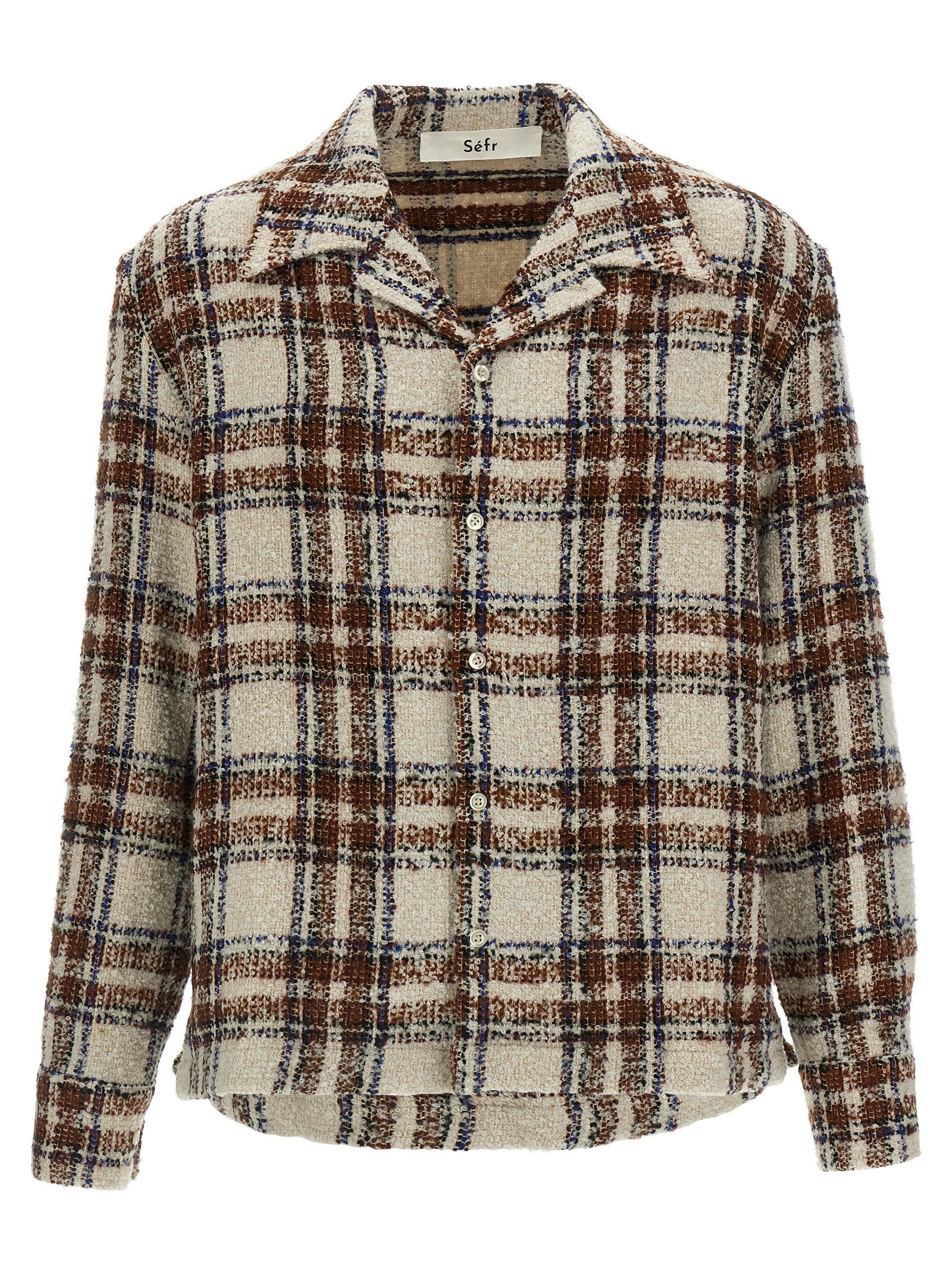 Shirt by SÉFR for men in marabou acrylic virgin wool multicolor, pearl & patterned, featuring a nuanced and nuanced v-neck neckline for a sophisticated finish.